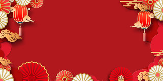红色卡通立体年夜饭春节新年过年元旦展板背景